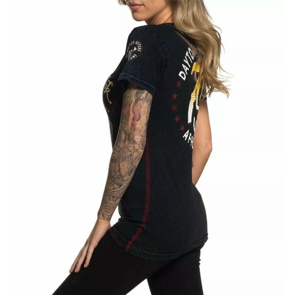 AFFLICTION Women's T-Shirt S/S DAYTONA 79 Tee Bike - Picture 9 of 12